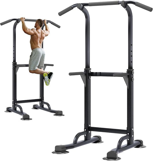 Power Tower Pull Up Bar and Dip Station, Adjustable Height Dip Stand, Fitness Workout Station,Multi-Functional Strength Training machine for home gym,Space saving, suitable for men and women(up to 400 LBS)