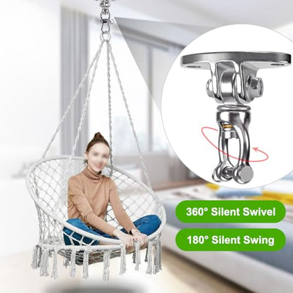 SELEWARE Silent Bearing Swivel Swing Hangers Stainless Steel Swing Hooks Ceiling Mount Bracket for Aerial Yoga Silks Swing Chair Heavy Bag Swing Set Indoor Outdoor Swing 2 Pack - color: 360° Bearing Swing Hanger ( 2 Pack )