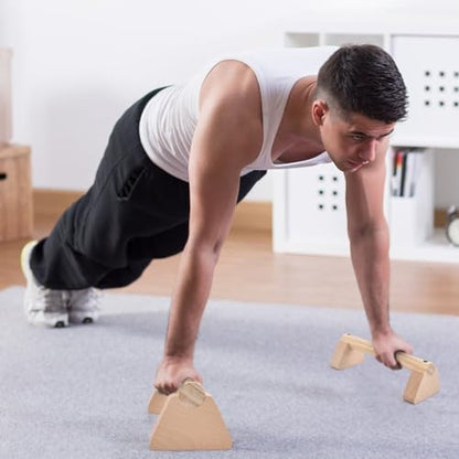 Pushup Handle Wood, Wooden Parallettes Bars for Calisthenics & Handstand Training, Push Up Bars with Non-Slip Base, Push-up Stand Strength Training & Home Gym Workout Equipment for Men Women
