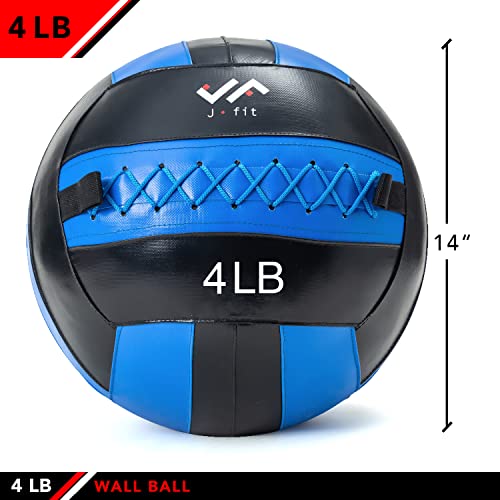 JFit Wall Ball – Premium Soft Weighted Exercise Ball for Strength, Conditioning, Gym & Home Workouts, 4-30 LB - color: Blue/Black, style: 4-Pound