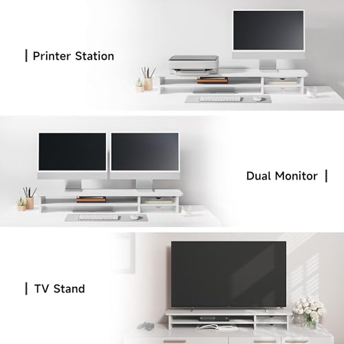 Fenge Monitor Stand, Desk Computer Riser with Frosted Storage Drawer, White - color: White