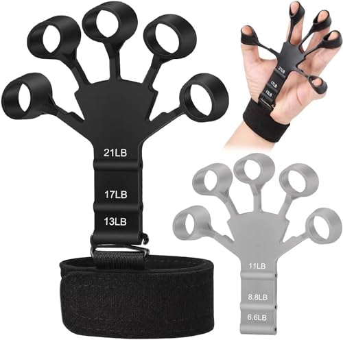 Generic Grip Strength Trainer, Finger Strengthener, Hand Strengthener, 6 Resistant Levels, Adjustable, for Therapy, Relieve Pain, Arthritis, Black Grey, Set of 2
