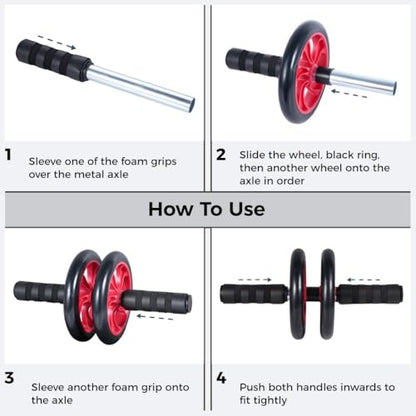 7 Pcs AB Wheel Roller Kit with Push-Up Bars, Knee Pads, and Core Sliders, 4-In-1 Abdominal Exercise Equipment for Home Gym, Core Workout Set for Men and Women, Complete Fitness Gear