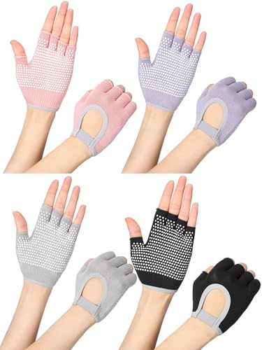Fourluoo 4 Pcs Women Workout Gloves - color: Black, Pink, Gray, Purple