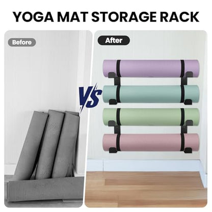 4 Tier Yoga Mat Holder Wall Mount & Yoga Mat Storage Rack,Heavy-duty steel fabrication,Holds 30 lbs for Foam Rollers,Resistance Bands,Home Gym