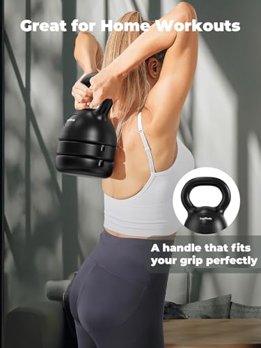 TopMade Adjustable Kettlebell Weights Set Cast Iron Exercise Fitness Kettle Ball Grip 5, 8, 9,12lb Free Weight Men Women Kettlebells for Home Gym Workout Ballistic, Core,Strength Training