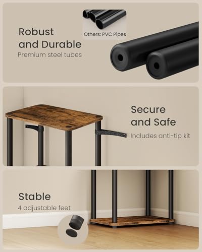 VASAGLE 3-Tier Shelf, Storage Shelves, Bookcase with Shelves, Living Room - color: Rustic Brown + Ink Black, size: 3 Tiers (15"W)