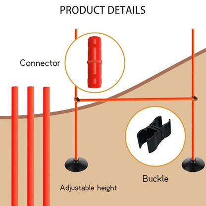 Orange Adjustable Height Agility Hurdle Set Multi-Function Soccer Trainning Pole Set Coaching Sticks with Rubber Base - color: 4.9 FT, style: Pack of 6