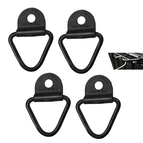 4 PCS Truck Bed Tie Down Anchor, Heavy Duty Bolt On D Rings, Metal Trailer Cargo Tie Down, Suitable for Trailers Vans SUVs and Pickups (Black)