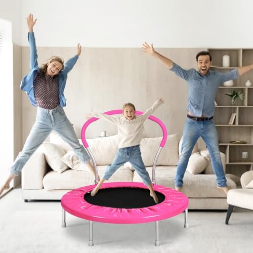 Mini Trampoline for Kids, Indoor Toddler Trampoline with Handle, Child Small Rebounder Trampoline for Indoor and Outdoor Use - style: Pink-36Inch
