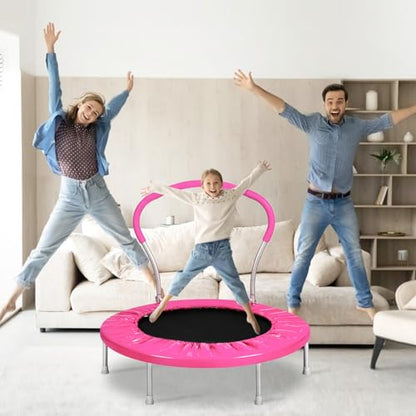 Mini Trampoline for Kids, Indoor Toddler Trampoline with Handle, Child Small Rebounder Trampoline for Indoor and Outdoor Use - style: Pink-36Inch