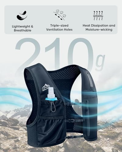 Running Vest for Women Men, Adjustable Running Phone Holder Vest, USA Original Patent, Running Hydration Vest with 500ml Soft Flask, Reflective Running Backpack for Hiking Cycling - size: Medium-Large