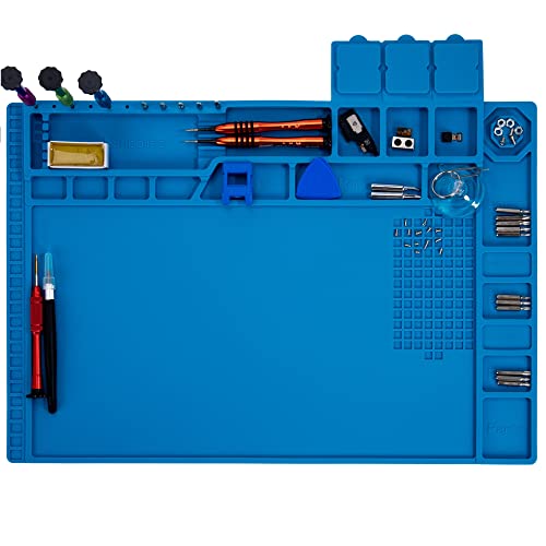 Premium Heat Resistant 932°F Blue Magnetic Repair Work Mat Large Silicone Soldering Mat for Soldering, Electronics, Computer Cellphone Repair, BGA Soldering Gun Iron Workbench Protection