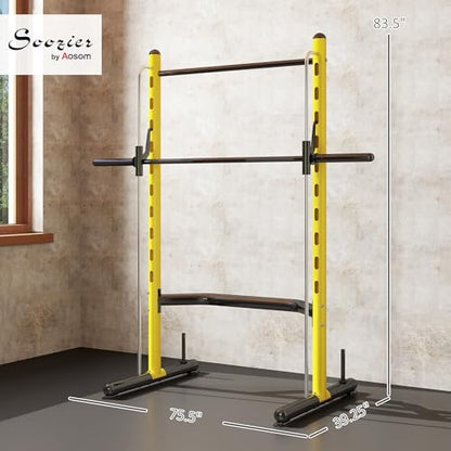 Soozier Squat Rack with Pull-Up Bar, Adjustable Power Rack with Barbell Bar, Multi-Functional Steel Bench Press Rack for Home Gym Strength Training, Black - color: Yellow