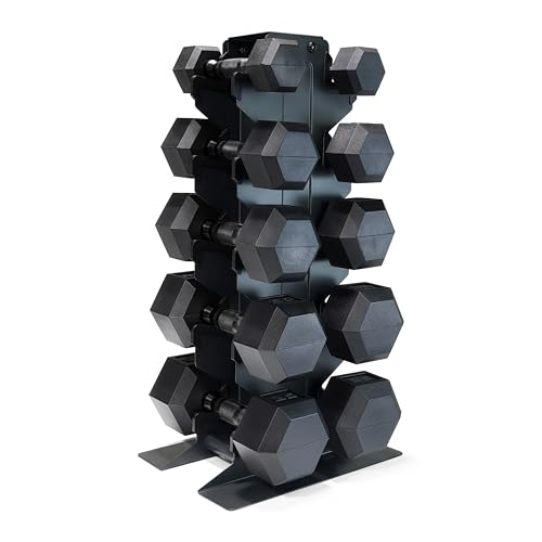 CAP Dumbbell Set with Rack, Rubber Coated Hex Free Weight Set | 100–300 lb Options, Vertical Space-Saving Storage for Home Gym Strength Training - size: 150 lb Set - Black Rack, style: Black Handle