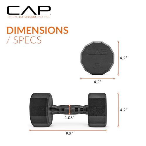 CAP Rubber Coated Dumbbell Weights, Free Weights for Home Gym Strength Training, Anti-Roll Hex Dumbbells with Black, Chrome & Comfort Grip Handles, Singles - size: 12 lb, style: 12-Sided - Black Handle