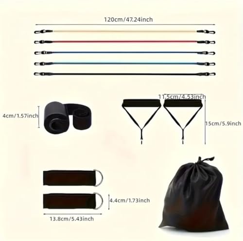 Resistance Bands Set with Handles, 5 Stackable Exercise Bands for Working Out, Home Gym Equipment with Door Anchor, Ankle Straps & Carrying Case for Strength Training, Physical Therapy & Fitness.