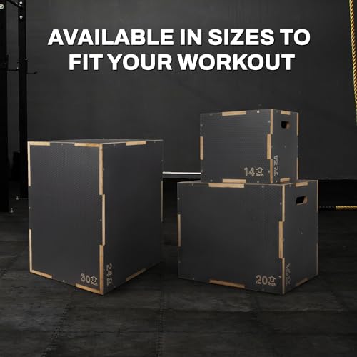 Signature Fitness 16" x 14" x 12" Non-Slip Wooden Plyo Box Jump Exercise Platform, Plyometric Workout Equipment for Home Gym, Training Step Box, Gray - size: 12x14x16"