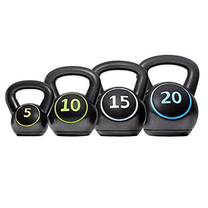 Yaheetech 4 Piece Kettlebell Set 5lb 10lb 15lb 20lb Strength Training Black