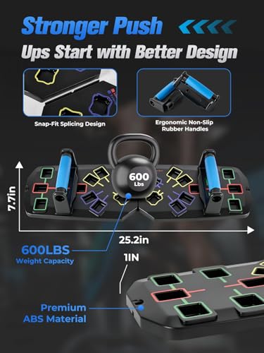 Push Up Board 20-In-1 Workout Equipment, Pushup Board with Handles, Puzzle-Style Snap Design with Square Slots, Home Gym Fitness Equipment for Chest, Shoulders, Back & Triceps, Men and Women