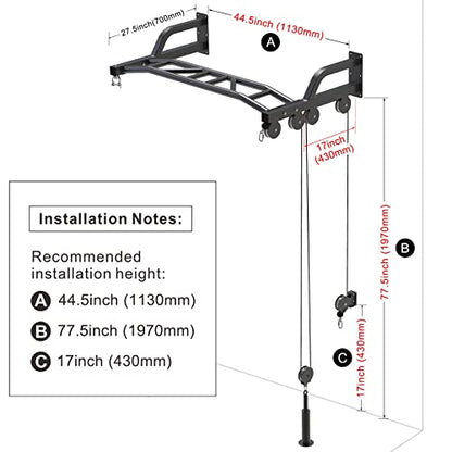 SELEWARE 48'' Heavy Duty Pull Up Bar Wall Mount Multi-function Chin up Bar with Home Gym Cable Pulley System LAT Pulldown Workout Attachments Heavy Bag Hanger - color: A. Black Pull Up Bar with Cable Pulley System