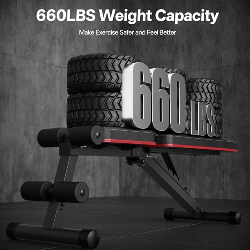 PASYOU Adjustable Weight Bench, Foldable, Incline Decline Flat, Bench Press with 660LBS, 95% Pre-Assembled, Compact Workout Bench Full Body Strength Training Bench for Home Gym, Wider Seat