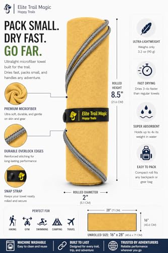 Backpacking Ultralight Quick Dry Microfiber Soft Fast Drying Hand and Face Towel Wash Cloth Camping Yoga Hiking Active Lifestyle 16x28 (Yellow, Medium) - color: Yellow, size: Medium