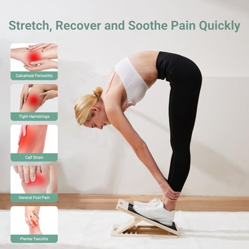 Adjustable Wooden Slant Board for Calf Stretching, 5-Angle Non-Slip Foldable Calf Stretcher for Exercise, Squats and Mobility, 400 lb Capacity - size: With Gife Box & Portable