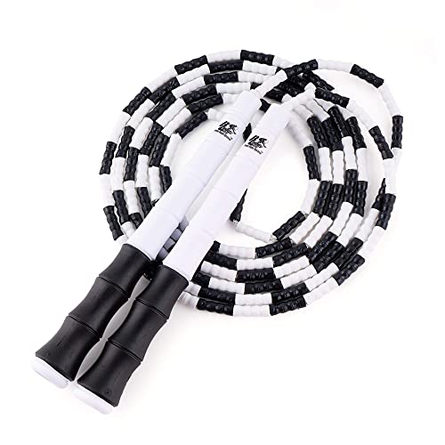 Buddy Lee New Beaded Jump Rope – Adjustable Skipping Rope for Adults – Durable, Tangle-Free Fitness Jump Rope with Ergonomic Handles for Cardio, Training & Outdoor Workouts - color: d.Black/White beads