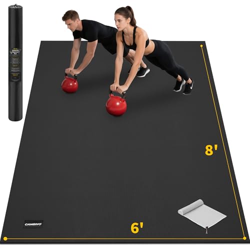 CAMBIVO Large Exercise Mat for Home Workout, 8'x6'/7'x5'/6'x4' (7 mm) Extra Thick Exercise Mat for Home Gym, Shoe-Friendly, Non-Slip Gym Mat for Jump Rope, Weights, Cardio, Fitness - color: 8'*6' Black