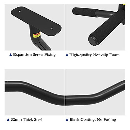 Wall Mounted Pull Up Bar - Heavy Duty Chin Up Bar with Multi-Grip Fitness Bar - Supports Up to 440 lbs - Ideal for Outdoor Use and Home Gym Dip Station
