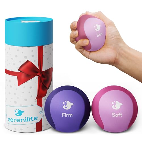 Serenilite Hand Therapy Exercise Stress Ball Bundle - Tri-Density Stress Balls for Adults & Grip Strengthening - color: Purple, Pink