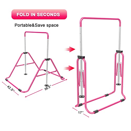 Gymnastic Bars for Kids with Adjustable Height, Folding Gymnastic Training Kip Bar, Expandable Horizontal Bar for Home