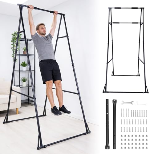 Foldable Power Tower Workout Station Adjustable Multifunctional Exercise Rack for Home Gym Strength Training