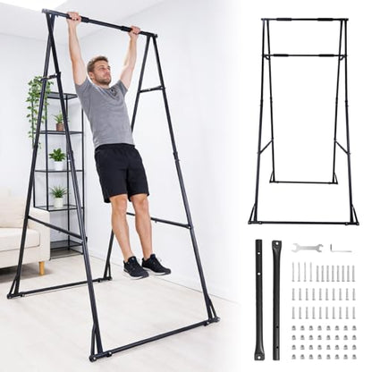 Foldable Power Tower Workout Station Adjustable Multifunctional Exercise Rack for Home Gym Strength Training
