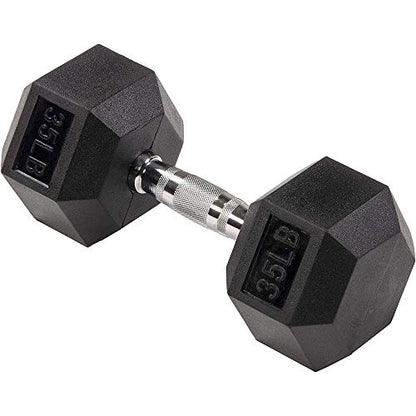 Rubber Encased Hex Weights Dumbbells Set of 5 – 50 lb Pair | Cast Iron Hand Weights with Anti-Slip Grip for Home Gym Strength Training - size: 35 lbs Single