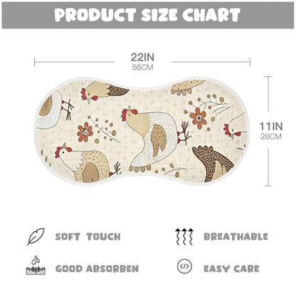Netural Hens Muslin Burp Cloths 1 Pack - Extra Large 22"x11", 4-Layer Soft Absorbent Cotton, Waterproof Backing, Baby Drool Rags for Newborn