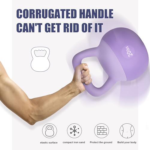 SogesPower Soft Kettlebells,Iron Sand Filled Weights Strength Training Kettlebells,Shock-Proof Weights and Wide-Grip Handle,Fitness Home Gym Soft Kettlebells for Women Men Children, Purple - color: 20LBS