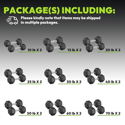 HANDBODE Rubber Coated Hex Dumbbell Set, 90-640 lb - size: 640 lb Set (Pair of 10,15,20,25,30,40,50,60,70lb)
