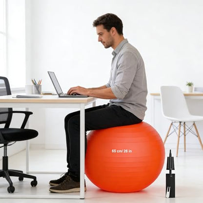 Exercise Ball Pilates Yoga Ball Anti-Burst and Slip Resistant - for Fitness, Pregnancy, Stability, Balance, Core Workout - Red Training Ball w/Pump for Home Office Gym
