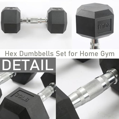 Hex Dumbbells Set for Home Gym – PVC/PEV Coated, Anti-Roll Design, Non-Slip Grip, Cast Iron Core – Versatile Strength Training Weights, 100LB Total (25LB×2+30LB×2) - size: 100 Lb Set(Pair of 20, 30)
