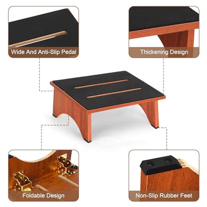 Step Stool Foldable, Wooden Step Stool with Non-Slip Rubber Stepping Platform, Folding Step Stools for Adults Seniors in Bedroom, Kitchen Bathroom, RV, Bed Steps for High Beds, No Assemble (Brown)