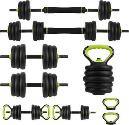 44Lbs Adjustable 4-In-1 Dumbbell Set, Sand Filled PE Dumbbells with Kettlebell Combo Multi-Function Strength Training Weights Home Gym Equipment for Bench Press Squats and Push-Up Handles