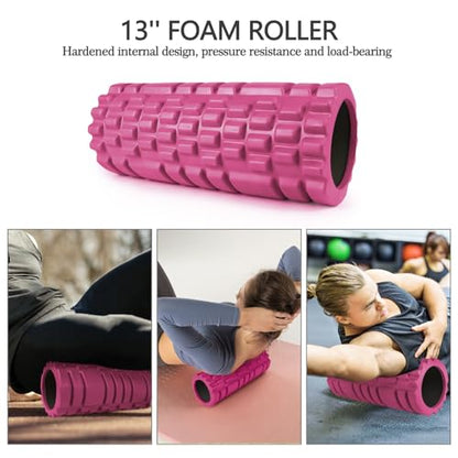 JOYENERGY 5 in 1 Foam Roller Set, Trigger Point Foam Roller Patented, Massage Stick, Massage Ball, Resistance Band for Deep Muscle Massage Pilates Yoga, Fitness Exercise for Whole Body