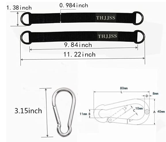 Tree Swing Straps Hanging Kit 2 Pack, Short Straps with 2 Safer Lock Snap Hook Clasps for Swing Hammocks Seat Swing Hammocks Hangers Yoga Sandbags Pulley System Home Gym
