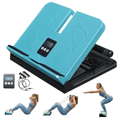 Calf Stretch Board with Timer & Resistance Bands, 6-Level Adjustable Slant Board, 450 lb Weight Capacity, Includes Sit-Up Bar for Home Gym & Stretching