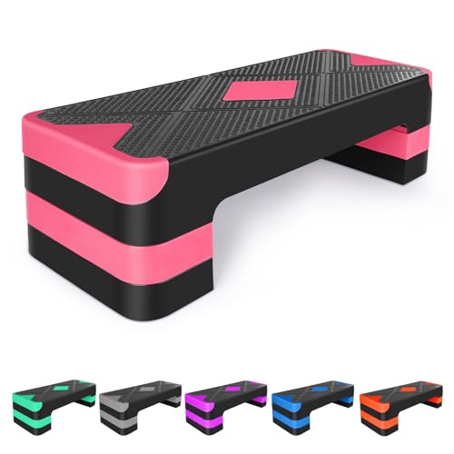 27" Exercise Workout Aerobic Step Platform with Adjustable 4"-6"-8" Risers - color: Red