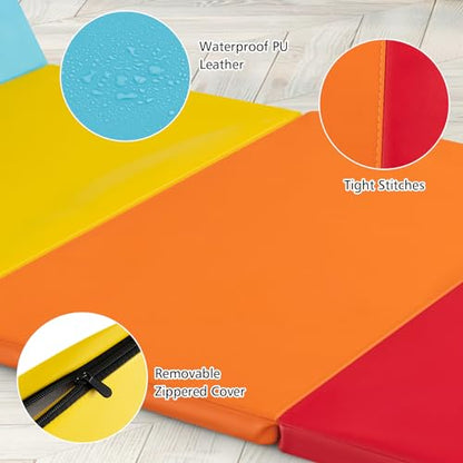 Goplus Gymnastics Mat, 6'x4' 3-Panel/6.6'x2.5' 5-Panel Folding Tumbling Mat w/Carrying Handles, Hook&Loop Fastener, Portable PU Leather Rainbow Exercise Mat for Home Gym Aerobics Yoga - color: 5-Panel,5 Color