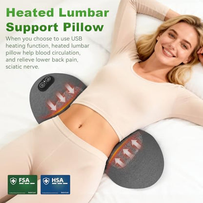 3 in 1 Electric Lumbar Massager Support Pillow - Lower Back Massager with Heat,Vibration & Airbag Traction,Smooth Triple Fusion Lumbar Support Massager for Lower Back Pain Relief FSA Eligible HSA