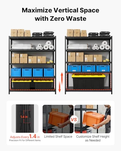 VEVOR Garage Shelving, 5-Tier Adjustable Storage Shelves, 3000 lbs Heavy Duty Garage Shelves, Metal Utility Rack Shelf for Garage Workshop Warehouse Basement, 59.49" W x 20.55" D x 71.38" H - size: 20" D x 59" W x 71.4"